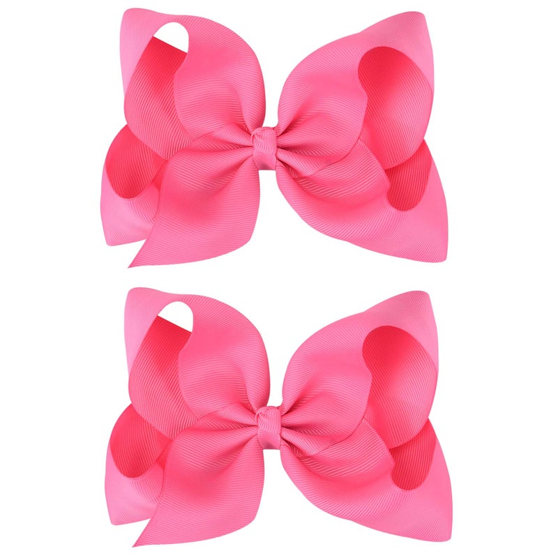 DEEKA 2 PCS 6" Big Hand-made Grosgrain Ribbon Solid Color Hair Bows Alligator Clips Hair Accessories for Little Teen Toddler Girls Kids Set of 2 -Hot Pink - Image 3