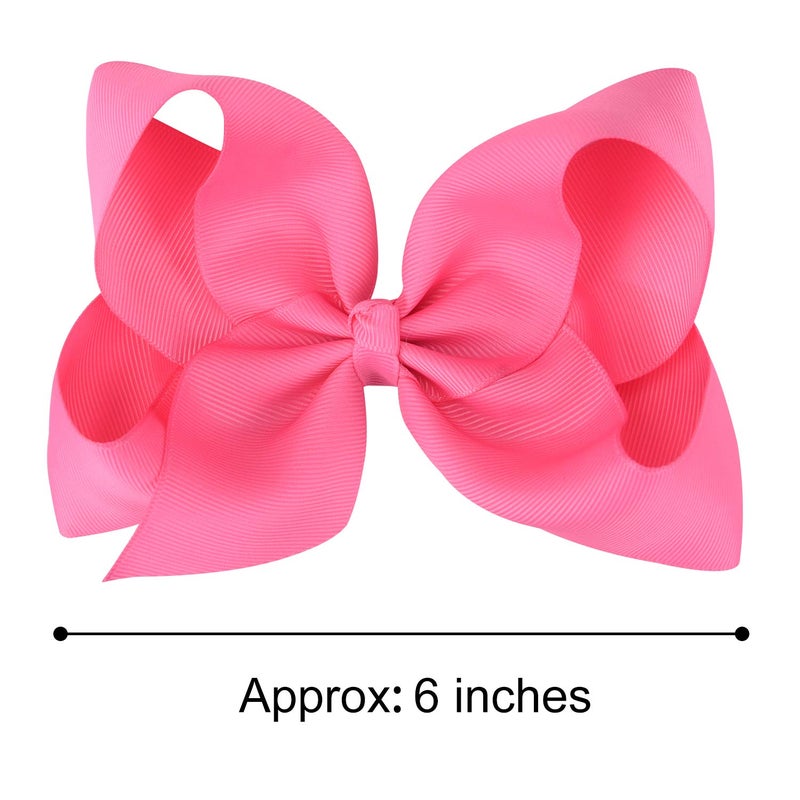 DEEKA 2 PCS 6" Big Hand-made Grosgrain Ribbon Solid Color Hair Bows Alligator Clips Hair Accessories for Little Teen Toddler Girls Kids Set of 2 -Hot Pink - Image 2