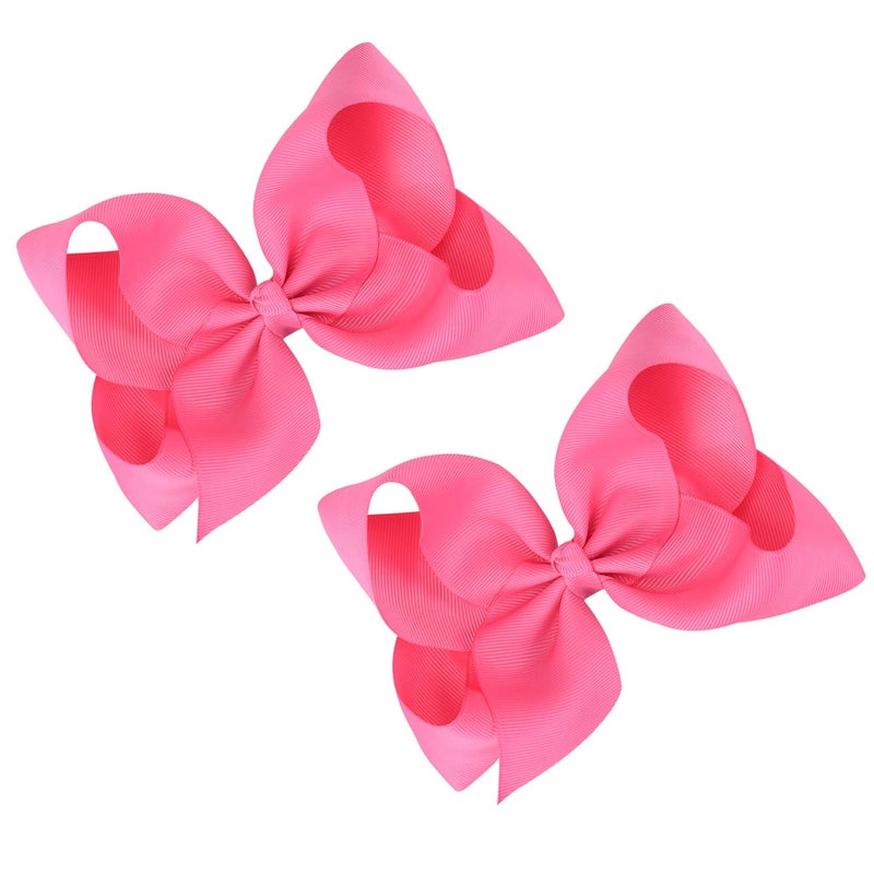 DEEKA 2 PCS 6" Big Hand-made Grosgrain Ribbon Solid Color Hair Bows Alligator Clips Hair Accessories for Little Teen Toddler Girls Kids Set of 2 -Hot Pink - Image 5