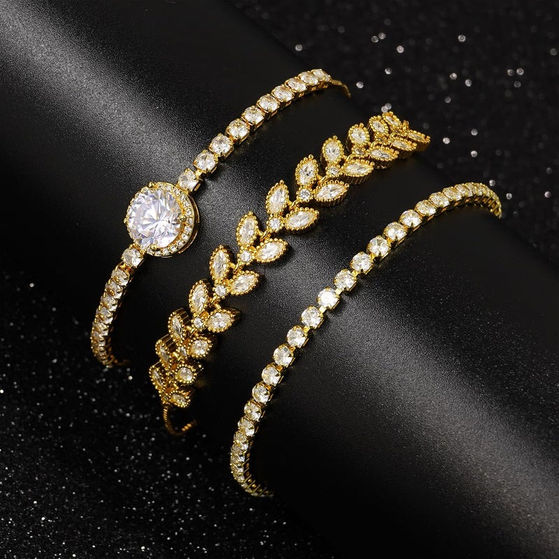 Suyi Tennis Bracelet Cubic Zirconia Bracelet Gold Plated Bracelets for Women 17CM Gold 1 - Image 5