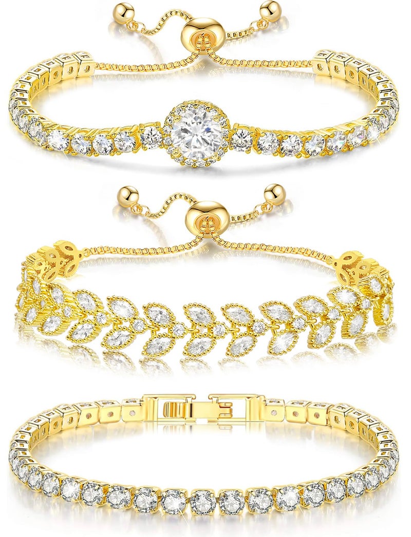 Suyi Tennis Bracelet Cubic Zirconia Bracelet Gold Plated Bracelets for Women 17CM Gold 1 - Image 1