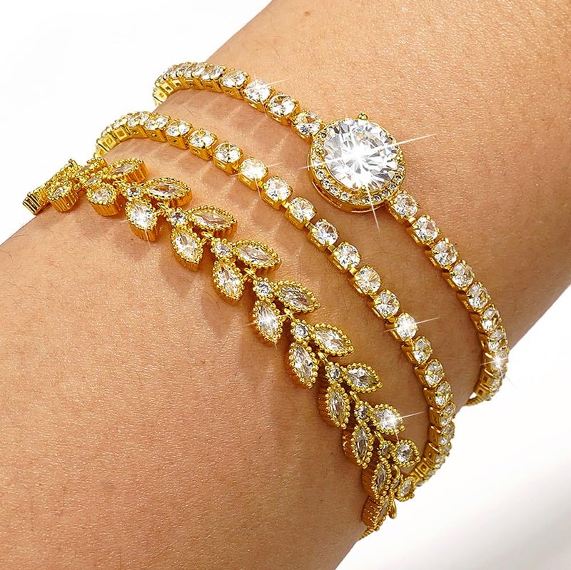 Suyi Tennis Bracelet Cubic Zirconia Bracelet Gold Plated Bracelets for Women 17CM Gold 1 - Image 3