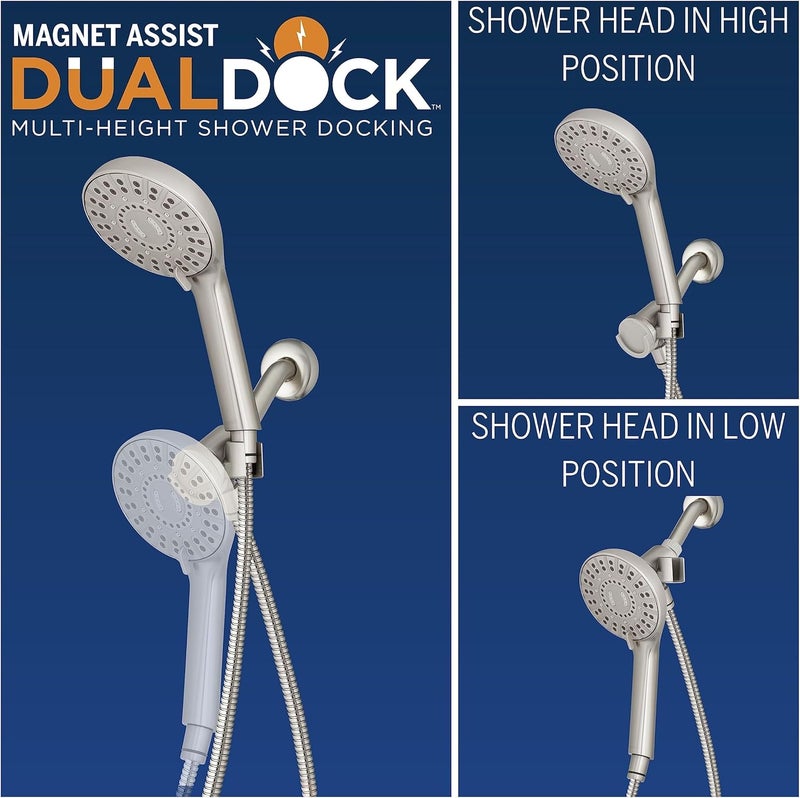 Waterpik Magnetic Dual Dock Adjustable Height Hand Held Shower Head With 5Foot Metal Hose and PowerPulse Shower Massage Brushed Nickel QMP869ME - Image 2