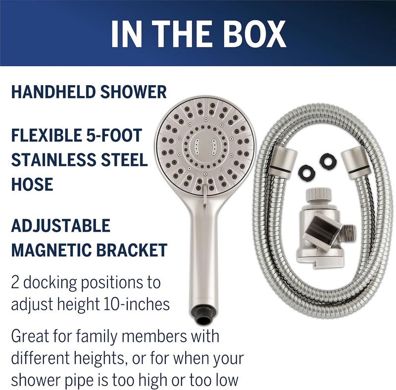 Waterpik Magnetic Dual Dock Adjustable Height Hand Held Shower Head With 5Foot Metal Hose and PowerPulse Shower Massage Brushed Nickel QMP869ME - Image 4