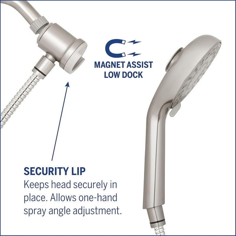Waterpik Magnetic Dual Dock Adjustable Height Hand Held Shower Head With 5Foot Metal Hose and PowerPulse Shower Massage Brushed Nickel QMP869ME - Image 3