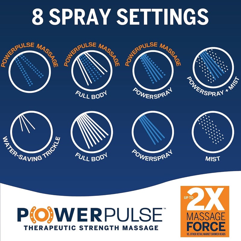 Waterpik Magnetic Dual Dock Adjustable Height Hand Held Shower Head With 5Foot Metal Hose and PowerPulse Shower Massage Brushed Nickel QMP869ME - Image 5