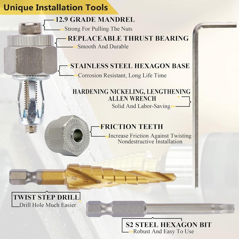 KOOPATZ Stainless M5 Jack Nut with Installation Tool Threaded Insert Nuts Nutserts Jacknut Srew Anchor Spider Rivnut Blind for Plastic Polywood Pressboard Hardboard Thin Board Hollow Wall - Image 3