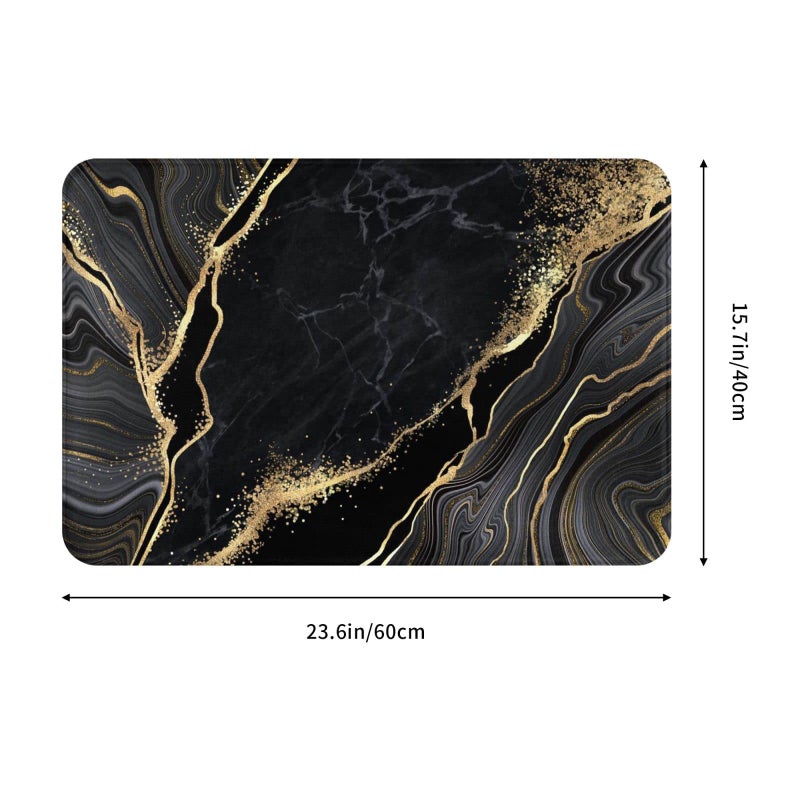 Poream Black and Gold Marble Bath Mats for Bathroom  Soft Absorbent Bath Rug Non-Slip Floor Rug Carpets for Kitchen Bathroom Laundry Bedroom Living Room Decoration - Image 1