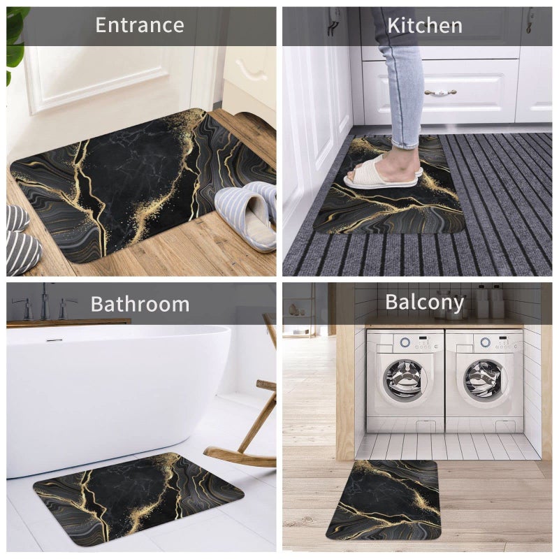 Poream Black and Gold Marble Bath Mats for Bathroom  Soft Absorbent Bath Rug Non-Slip Floor Rug Carpets for Kitchen Bathroom Laundry Bedroom Living Room Decoration - Image 4