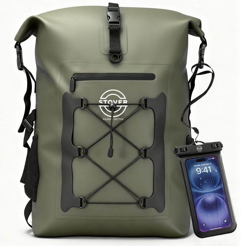 STOVER 51025304055L Waterproof Dry Backpack Phone Case 2XL Floating Dry Bag for Kayaking Travel Hiking Fishing Camping Motorcycles Beach HeavyDuty Roll Top MenWomen Green - Image 2