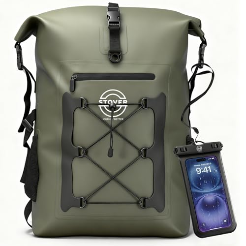 STOVER 51025304055L Waterproof Dry Backpack Phone Case 2XL Floating Dry Bag for Kayaking Travel Hiking Fishing Camping Motorcycles Beach HeavyDuty Roll Top MenWomen Green - Image 1
