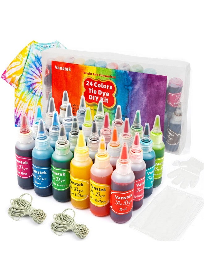 Vanstek Tie Dye Kit 24 Colors Tie Dye Shirt Diy Fabric Dye For Women Kids Men With Rubber Bands Gloves Plastic Film And Table Covers For Family Friends Group Party Supplies - Image 1
