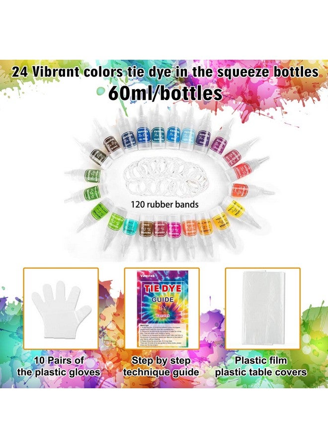 Vanstek Tie Dye Kit 24 Colors Tie Dye Shirt Diy Fabric Dye For Women Kids Men With Rubber Bands Gloves Plastic Film And Table Covers For Family Friends Group Party Supplies - Image 2