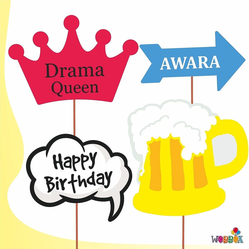 WOBBOX Happy Birthday Photo Booth Party Props Multi Color, Birthday Party Deocration Items, Party Decoration Item - Image 2