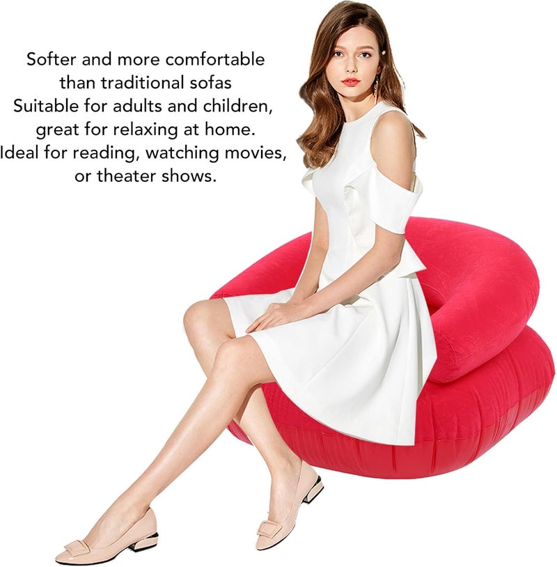 AUNMAS Inflatable Sofa Chair, Comfortable Seating Experience with Flocking Fabric, Durable Design for Adults, Easily Portable and Suitable for Indoor and Outdoor U (Rose Red) - Image 3
