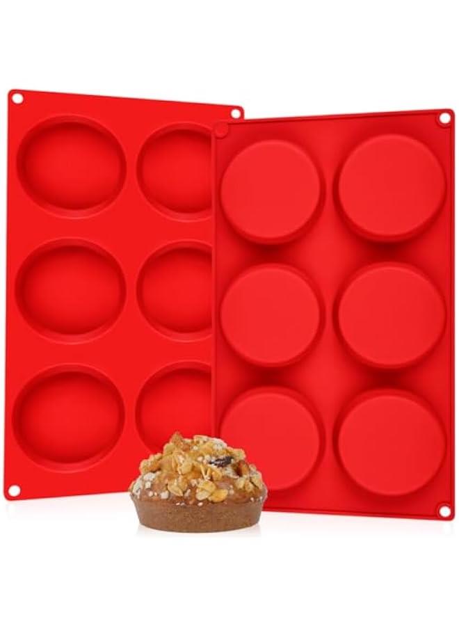 Muffin Top Pan, Silicone Egg Molds for Breakfast Sandwiches 3 Inch Round Egg Baking Pan for Oven English muffins, Whoopie Pies, Corn Bread, Egg bites, Tarts 2 Pack Red - Image 1