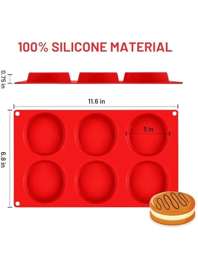 Muffin Top Pan, Silicone Egg Molds for Breakfast Sandwiches 3 Inch Round Egg Baking Pan for Oven English muffins, Whoopie Pies, Corn Bread, Egg bites, Tarts 2 Pack Red - Image 3