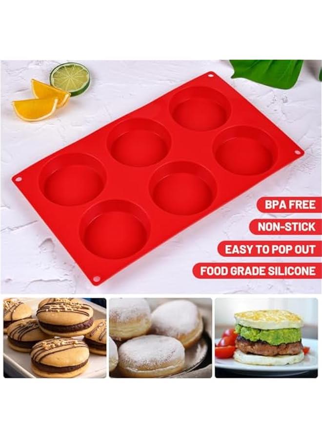 Muffin Top Pan, Silicone Egg Molds for Breakfast Sandwiches 3 Inch Round Egg Baking Pan for Oven English muffins, Whoopie Pies, Corn Bread, Egg bites, Tarts 2 Pack Red - Image 2