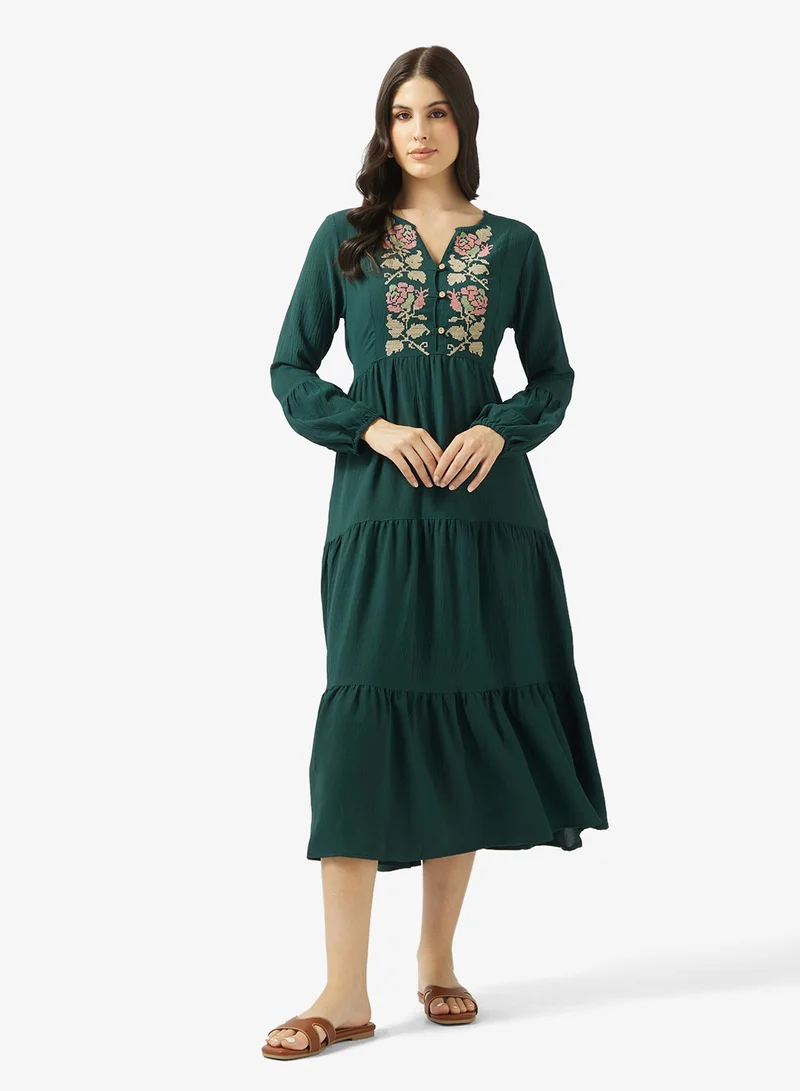 Ripples Ladies Long Dress With Embroidery