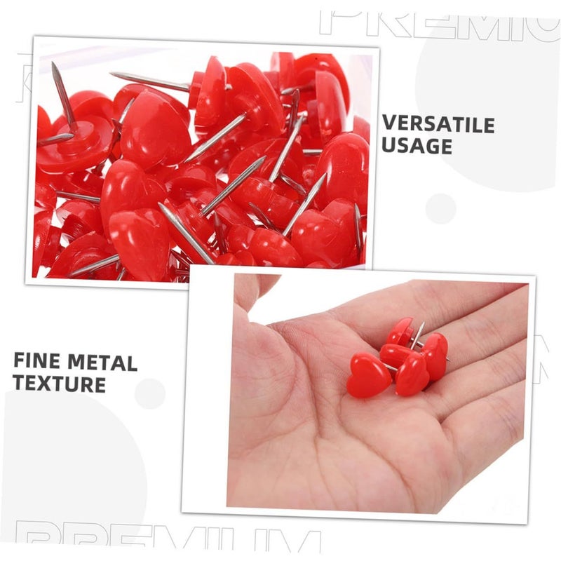 Red Heart Shaped Push Pins 100pcs Decorative Thumb Tacks for Notice Cork Boards Office Home School Organization - Image 4