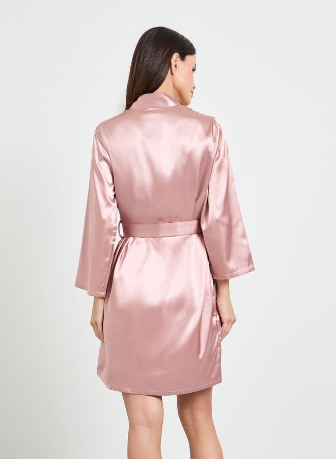Take Two Pink Satin Robe with Tie-Belt - Image 4