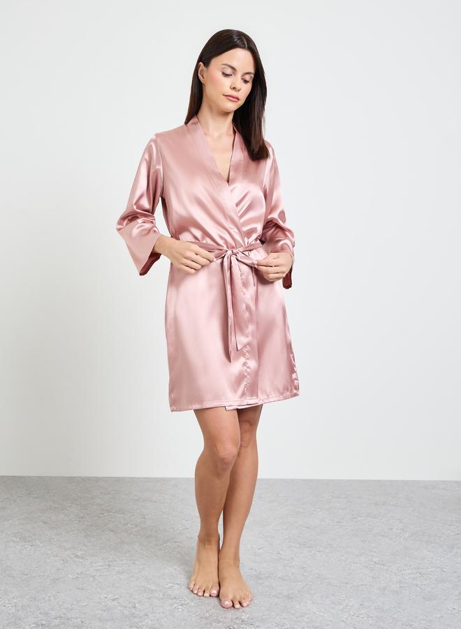 Take Two Pink Satin Robe with Tie-Belt - Image 2