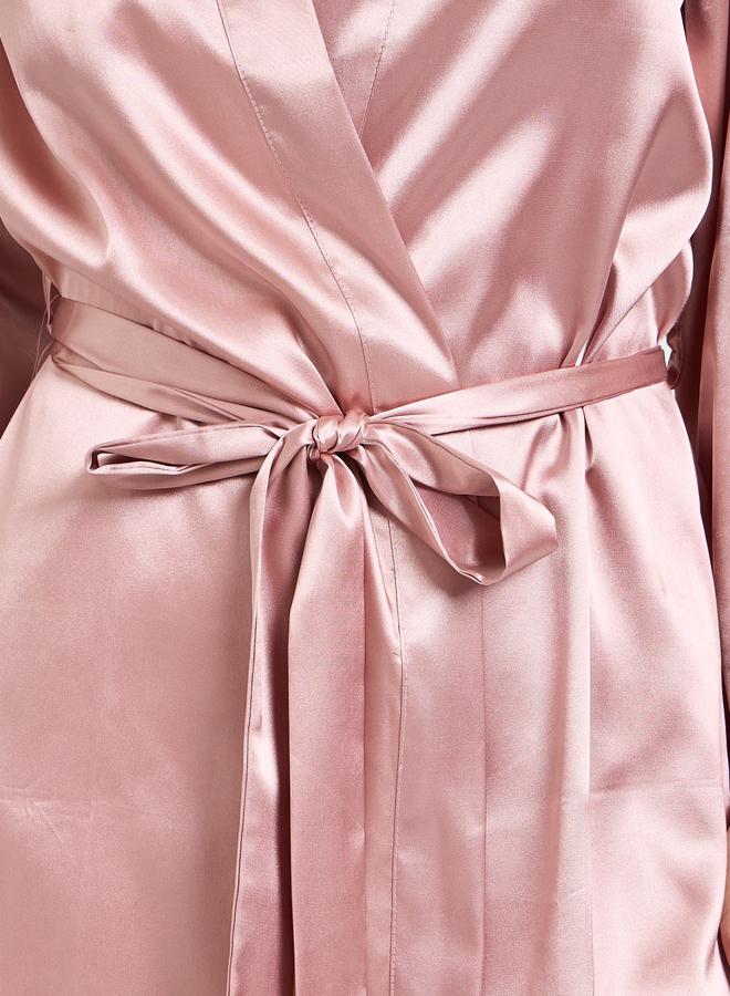 Take Two Pink Satin Robe with Tie-Belt - Image 3