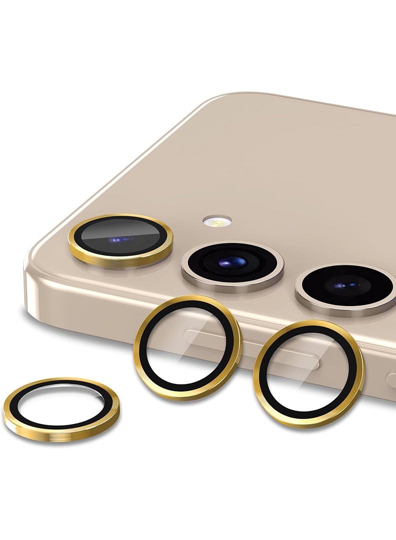 Theodor Samsung Galaxy S25 3 Pcs Camera Lens Protector With 9H Tempered HD Glass Camera Cover Anti Scratch Aluminum Alloy Camera Ring, Titanium Gold - Image 1