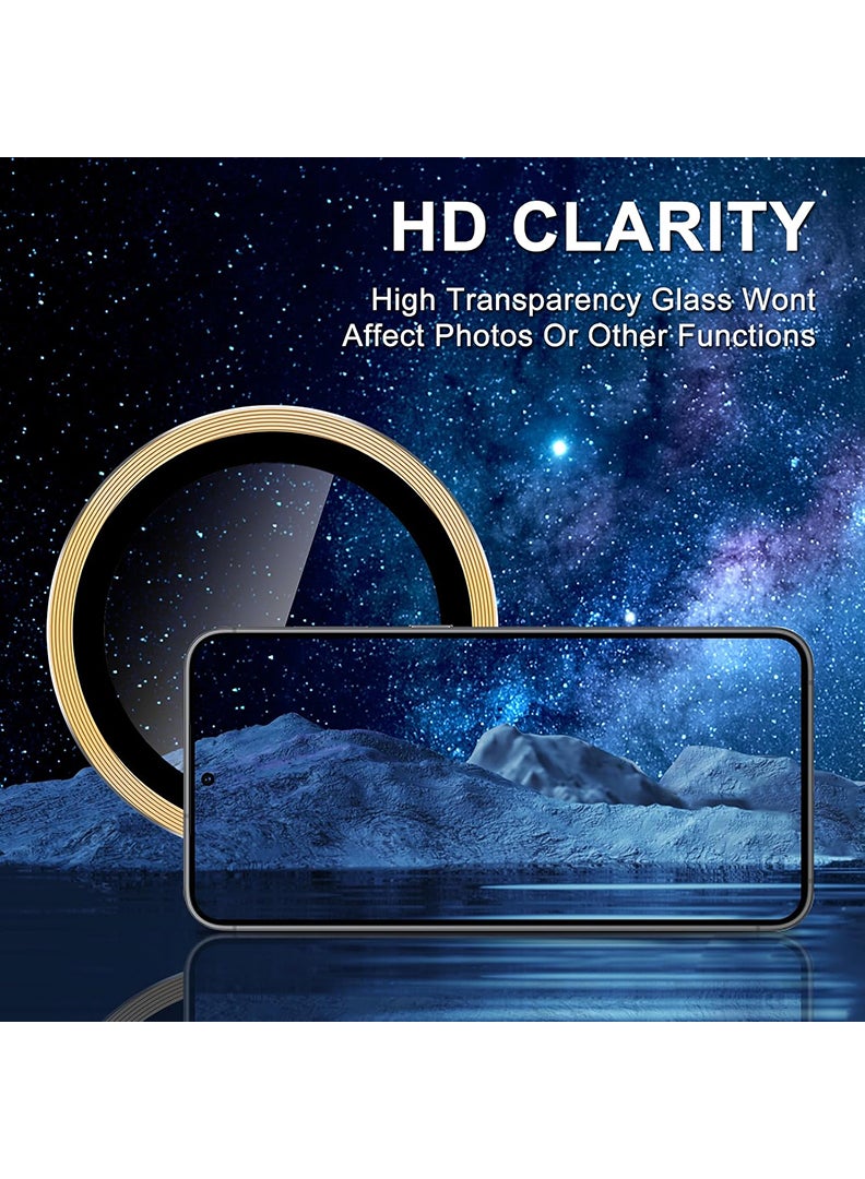 Theodor Samsung Galaxy S25 3 Pcs Camera Lens Protector With 9H Tempered HD Glass Camera Cover Anti Scratch Aluminum Alloy Camera Ring, Titanium Gold - Image 4