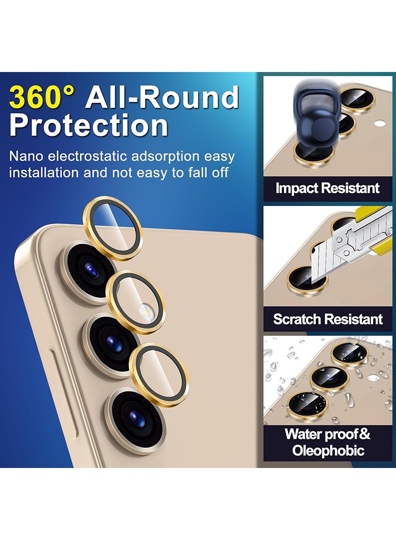 Theodor Samsung Galaxy S25 3 Pcs Camera Lens Protector With 9H Tempered HD Glass Camera Cover Anti Scratch Aluminum Alloy Camera Ring, Titanium Gold - Image 3