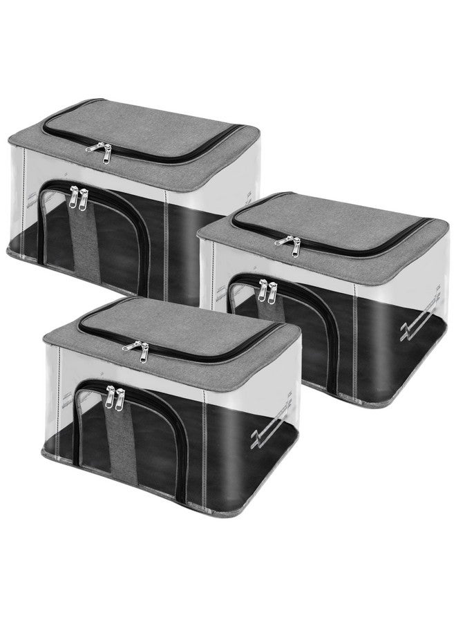 Storite 3 Pack Nylon 33 L PVC Transparent Moisture Proof Storage box for Clothes Closet Wardrobe Organizer for Clothes Saree Bags with Carry Handle - (Grey, 44 x 31 x 24 cm) - Image 1