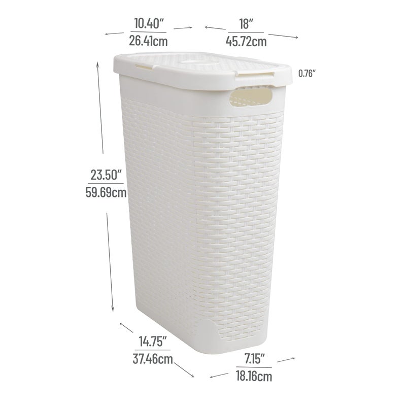 Mind Reader Slim Laundry Hamper with Lid, 40L Clothes Basket, Premium Wicker Design, Plastic, White - Image 3