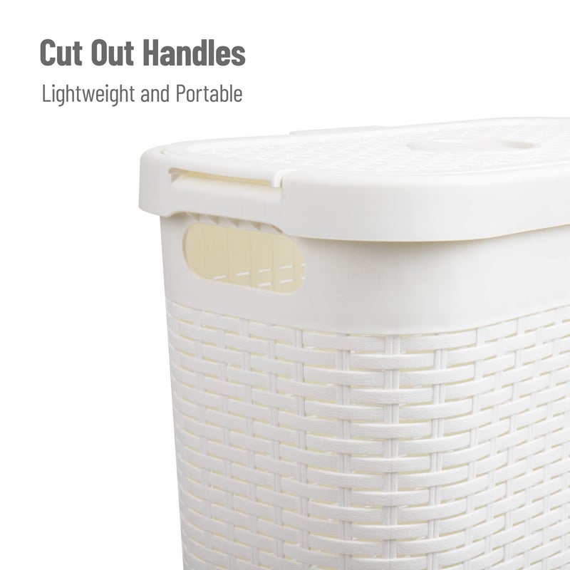 Mind Reader Slim Laundry Hamper with Lid, 40L Clothes Basket, Premium Wicker Design, Plastic, White - Image 4