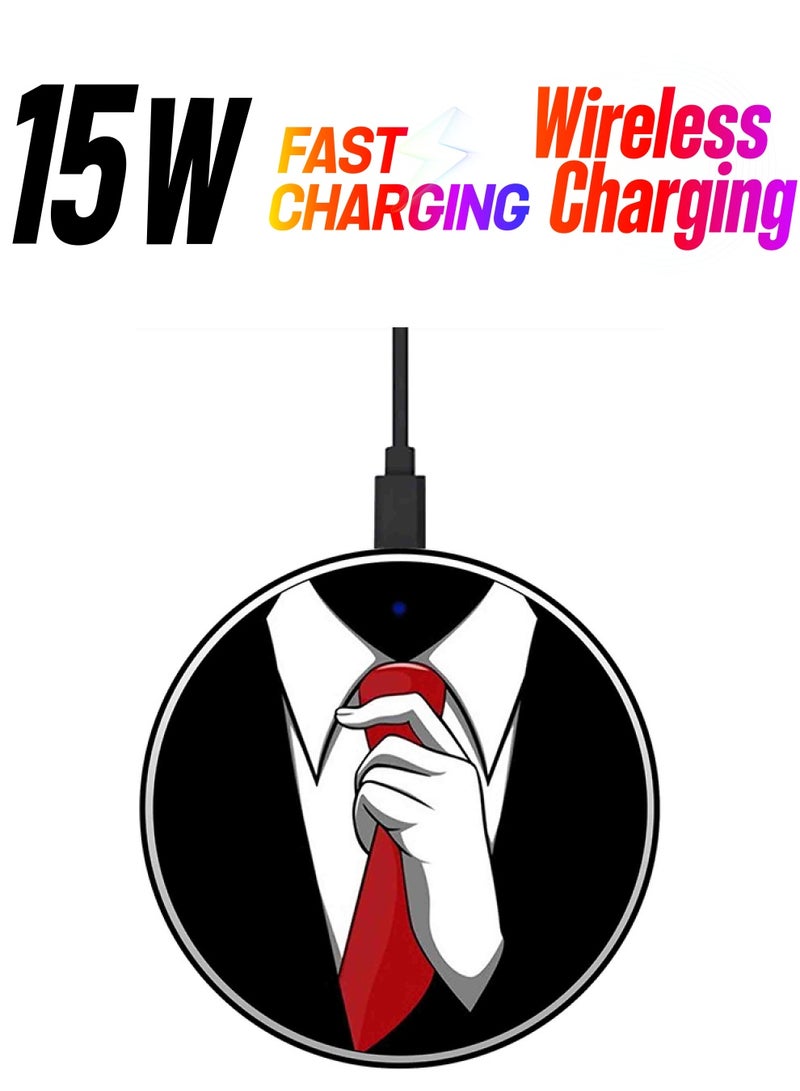 Theodor Men Suit Printed Fast Wireless Charger With USB Cable Black/White/Red - Image 1