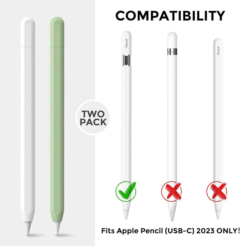 أهاستايل عبوة مكونة من حافظتين سيليكونيتين لقلم Apple Pencil (USB-C) 2023، طبقة واقية رقيقة جدًا، مانعة للانزلاق، متوافقة مع قلم Apple Pencil USB-C (اللون الأبيض وأخضر الأفوكادو) - Image 2