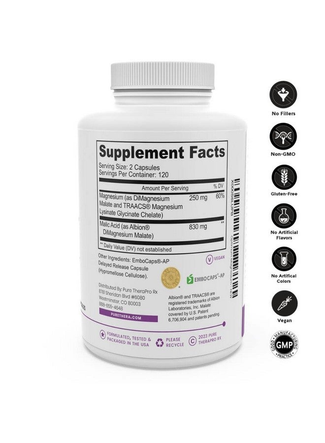Pure Therapro Rx Optimum Magnesium 240 Delayedrelease Vegan Capsules Magnesium Lysinate Glycinate Chelate & Dimagnesium Malate Formulated For Maximum Absorption Supports Bone Health And Energy - Image 5
