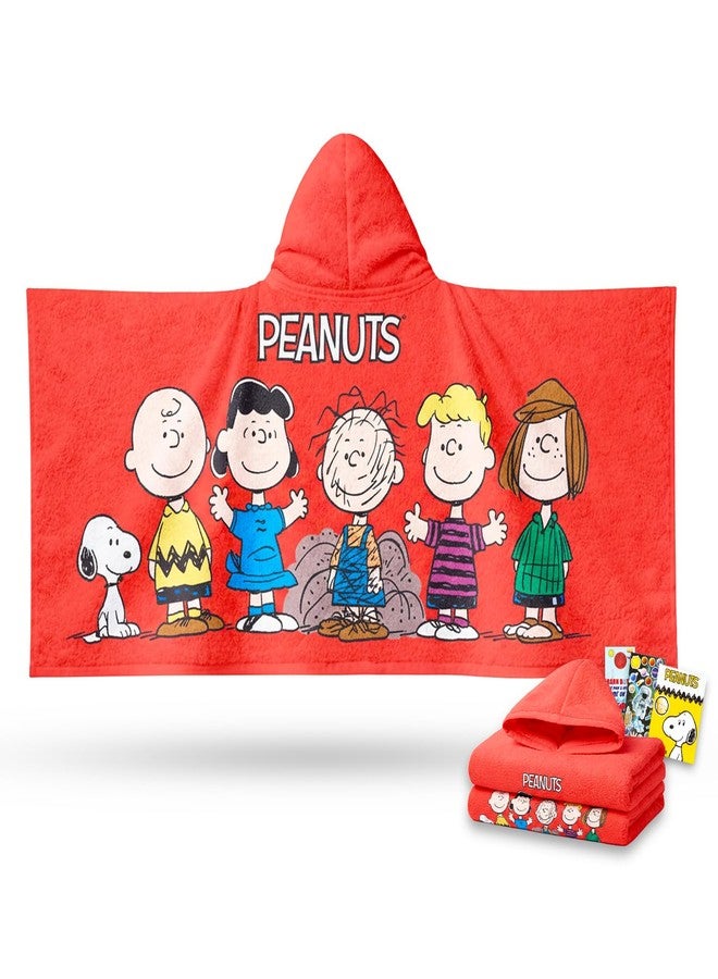 Peanuts Hooded Towel Travel Set for Kids - Bundle with Bath Towel Poncho Featuring Snoopy, Charlie Brown Plus Tattoos, Stickers, More | Peanuts Bathroom Set for Boys, Girls - Image 1