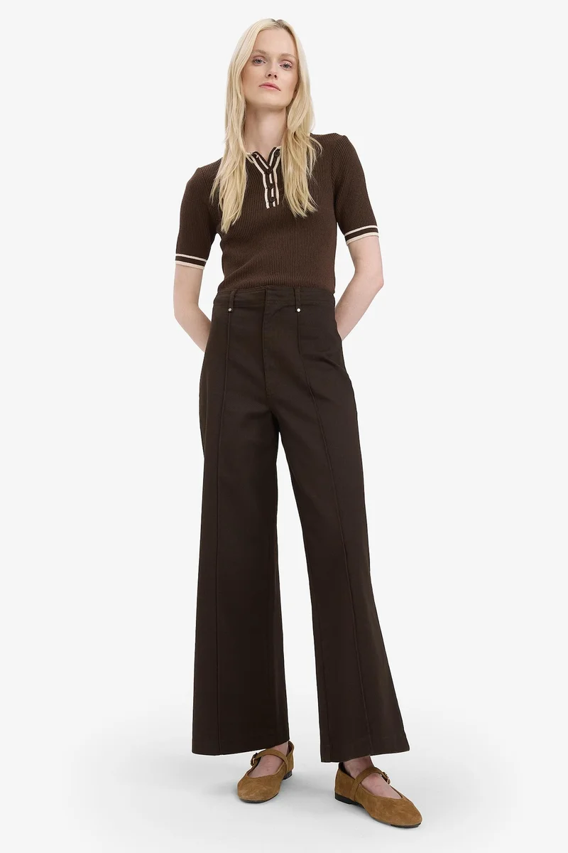ديفاكتو High Waist Wide Leg Gabardine Winter Trousers