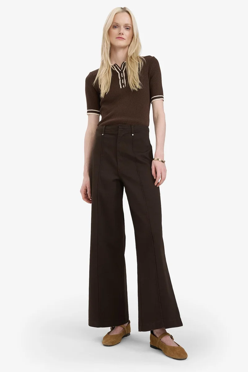 ديفاكتو High Waist Wide Leg Gabardine Winter Trousers