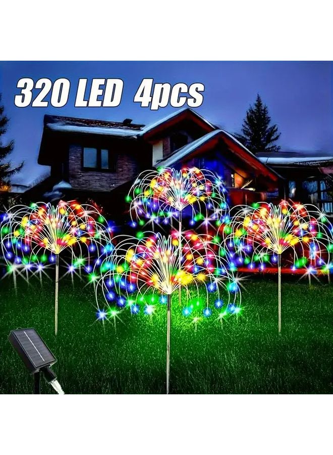 4 Pack 320 LED Multicolored Solar Garden Firework Lights 8 Modes Outdoor Decor - Image 1
