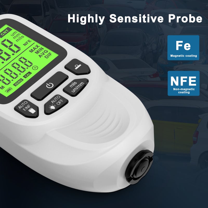 Paint Thickness Gauge: 0-2000Um Range, High Precision 1Um Resolution, Automatic Substrate Detection - Durable Compact White Paint Meter for Automotive Professionals, Painters, DIY Enthusiasts - Image 3