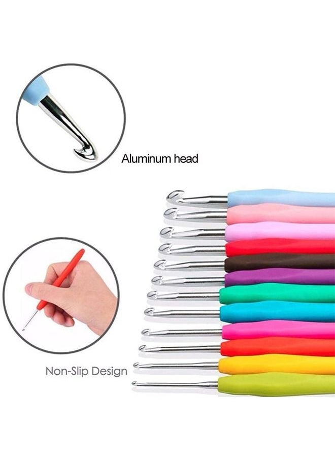 Soft Grip Handles Crochet Hooks Smooth Knitting Needles Kit Weave Yarn Set with Bag-14pcs