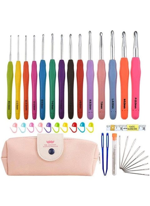 Soft Grip Handles Crochet Hooks Smooth Knitting Needles Kit Weave Yarn Set with Bag-14pcs