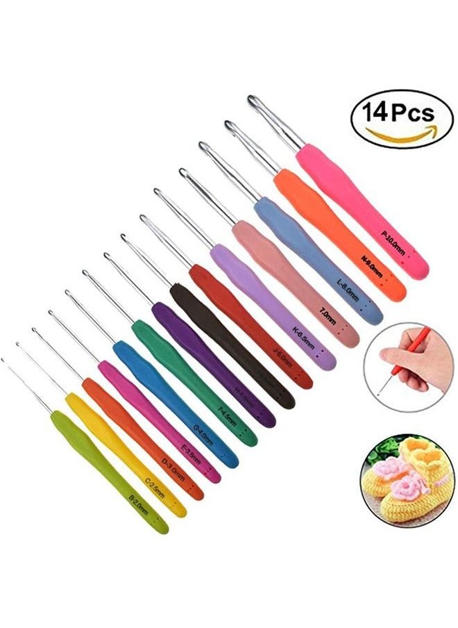 Soft Grip Handles Crochet Hooks Smooth Knitting Needles Kit Weave Yarn Set with Bag-14pcs