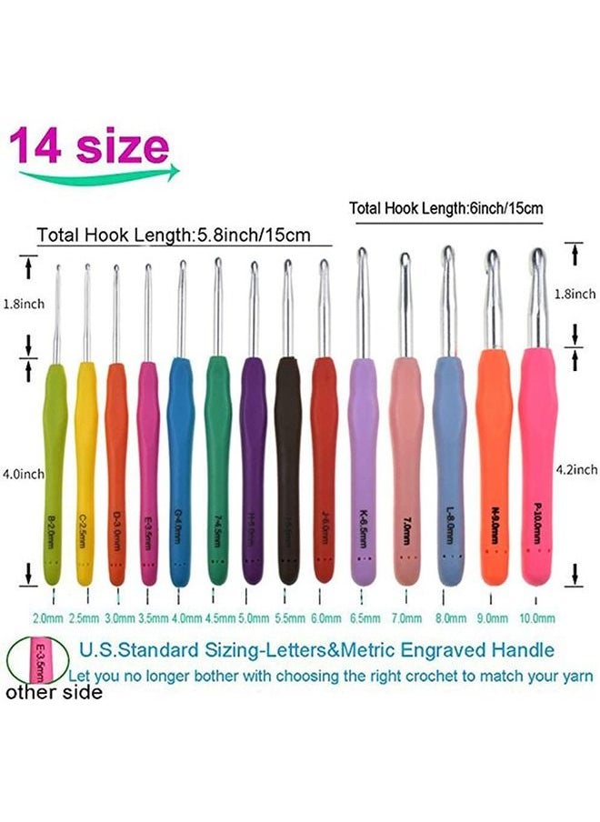 Soft Grip Handles Crochet Hooks Smooth Knitting Needles Kit Weave Yarn Set with Bag-14pcs