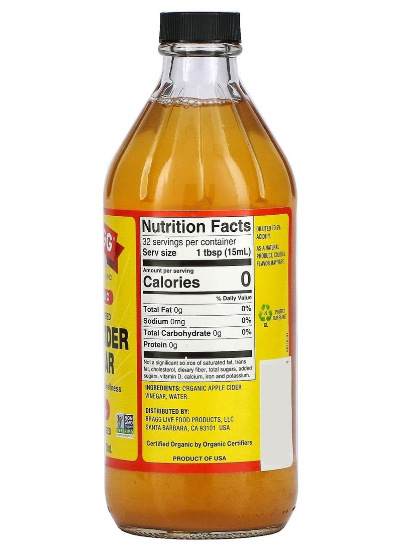 Bragg - Raw Organic Apple Cider Vinegar with The Mother Unfiltered - 473 ml - Image 1