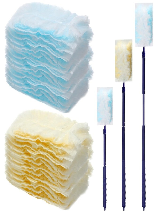 Maxcheck 180 Pcs 180° Disposable Dusters Refills Thickened Degree Heavy Duty Dusters Replacement Head with 3 Handles for Furniture Ceiling Cleaning (Blue, Orange, White) - Image 1