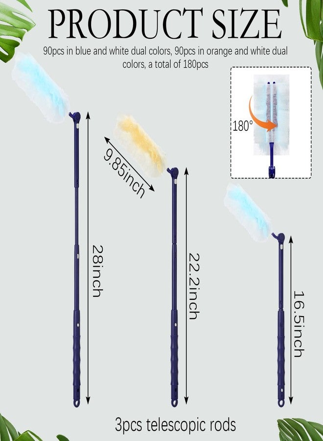 Maxcheck 180 Pcs 180° Disposable Dusters Refills Thickened Degree Heavy Duty Dusters Replacement Head with 3 Handles for Furniture Ceiling Cleaning (Blue, Orange, White) - Image 2