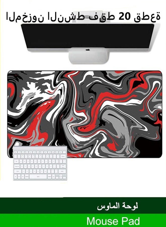 Arabest Large Mouse Pad for Desk - Black Red White Ink Liquid Waves Desk Pad, Abstract Waves Large Gaming Mouse Pad with Non-Slip Base and Stitched Edge  - Image 1