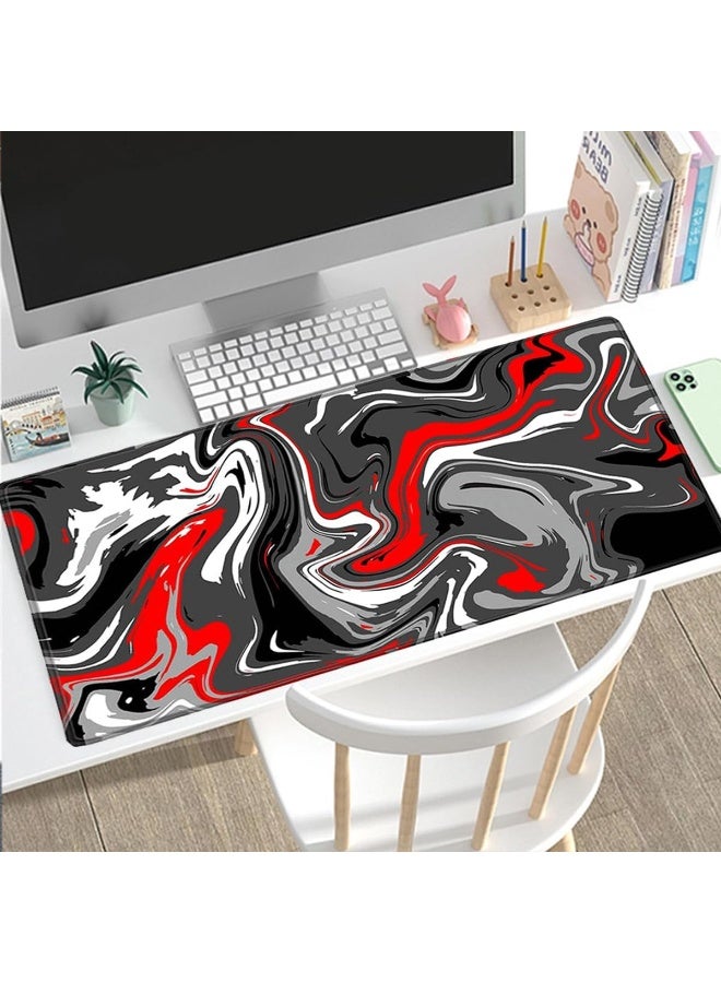 Arabest Large Mouse Pad for Desk - Black Red White Ink Liquid Waves Desk Pad, Abstract Waves Large Gaming Mouse Pad with Non-Slip Base and Stitched Edge  - Image 5